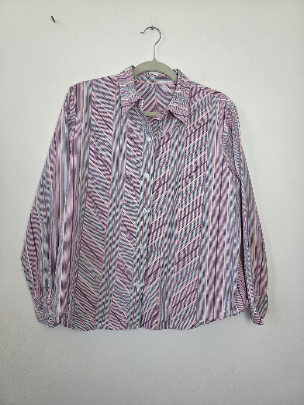 Pastel Chevron Striped Blouse Top Purple Pink Cotton Twee Preppy 90s Butter Mom